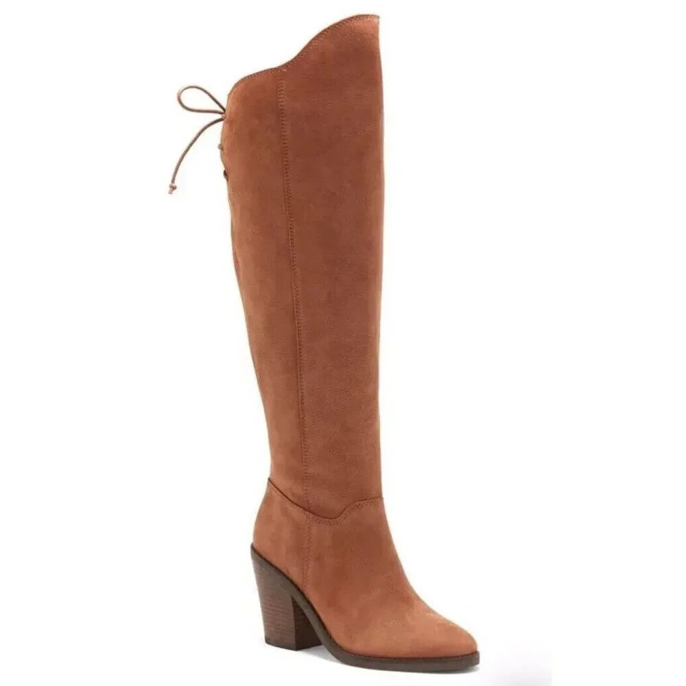 NWOB Lucky‎ Brand Pembe Brown Leather OTK Over the Knee Riding Boots Women's 7
